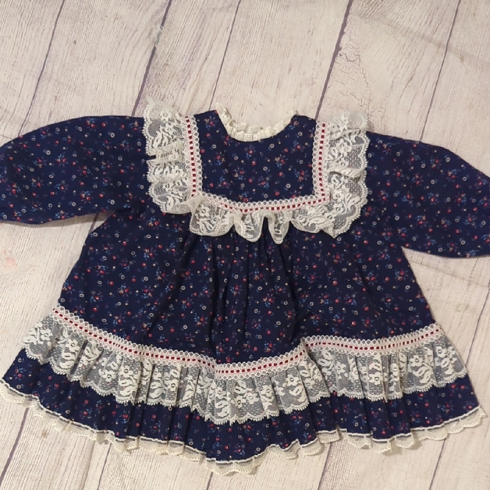 Navy Blue Floral Lace Kids Dress